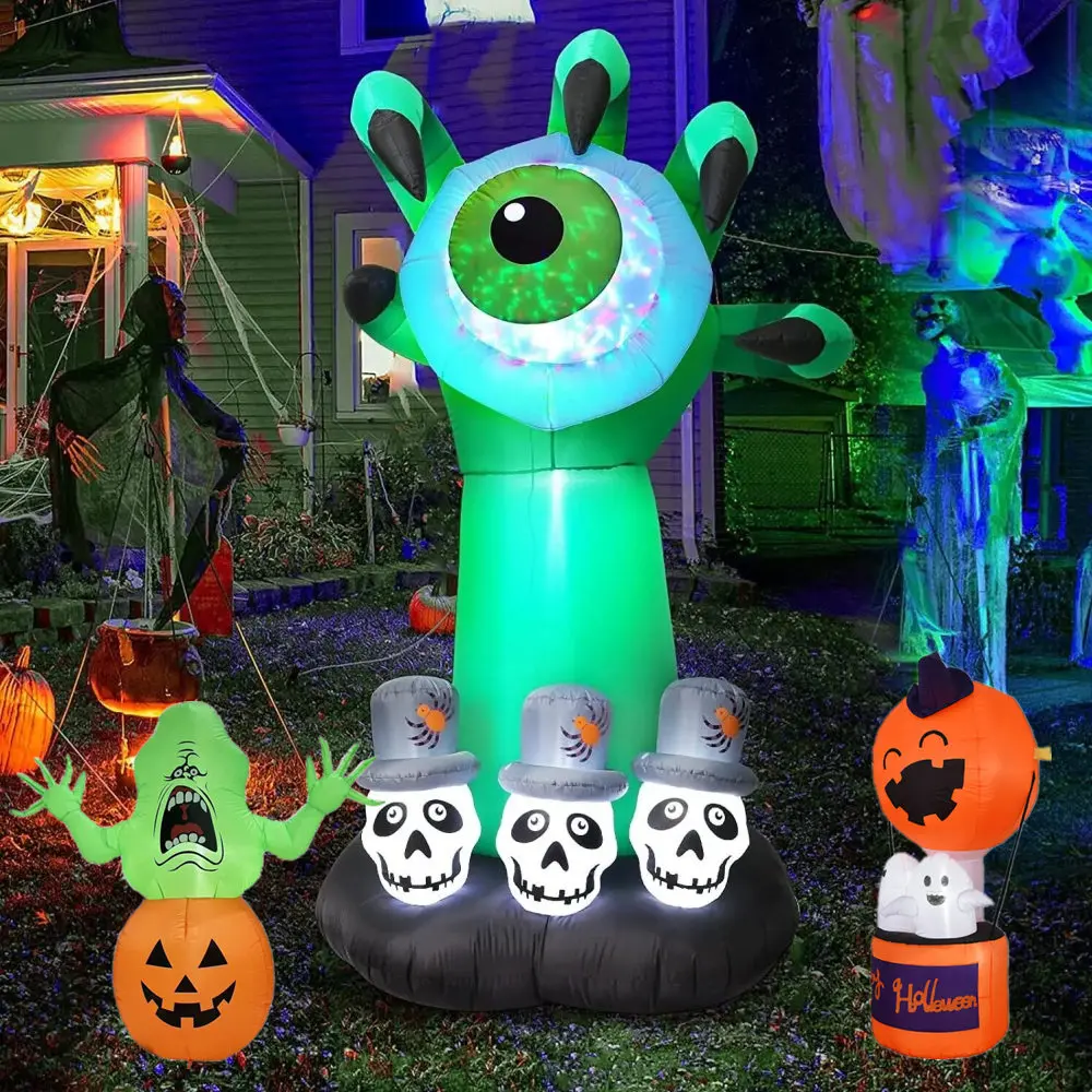 8FT Halloween Inflatables Decor Tombstone Ghost Pumpkin Skull With Led Outdoor Toys Holiday  DecorationsYard Party Blow Up