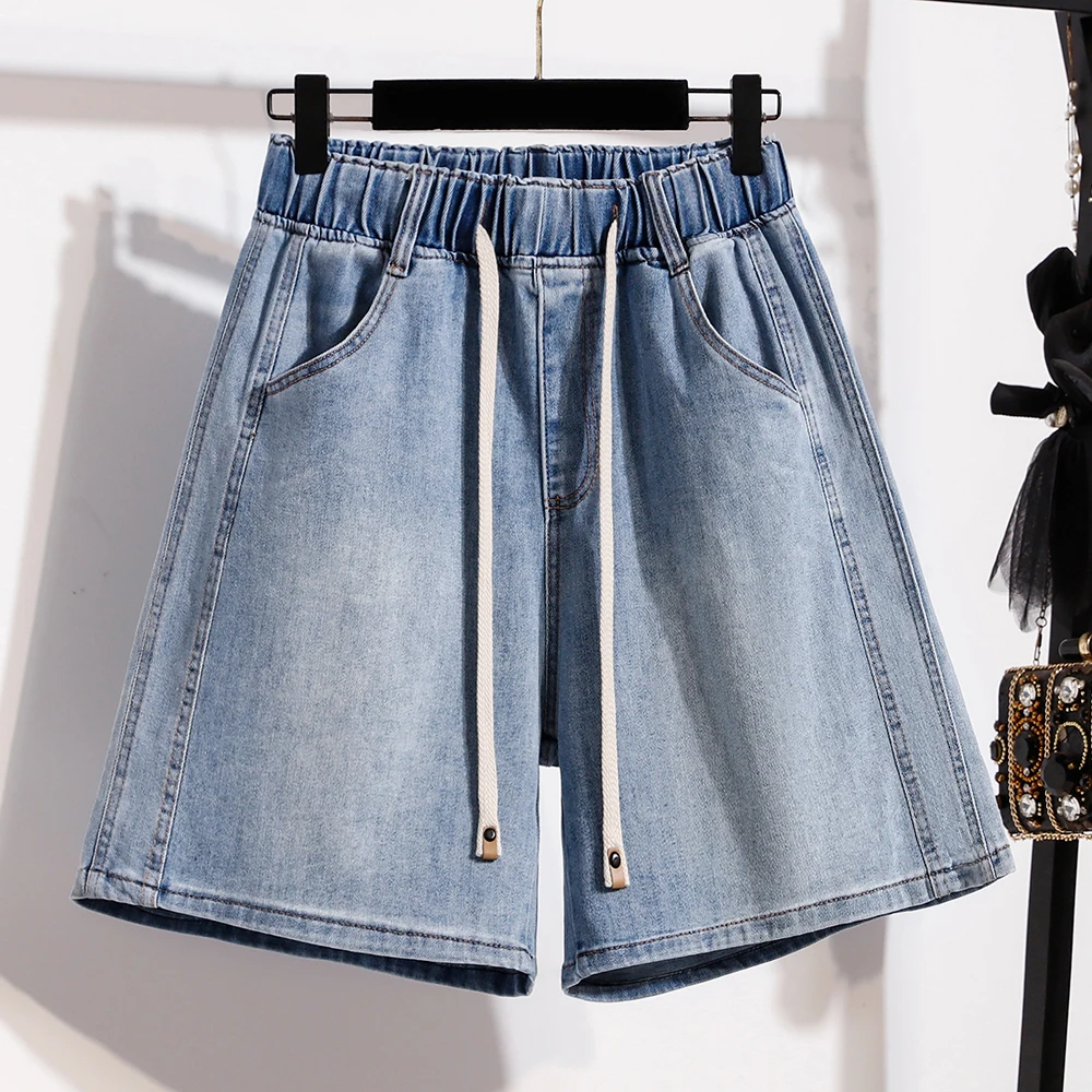 

Ladies plus Size Casual Wide Leg Jeans Harlan Pants High Waist Straight Cut Four Section Shorts Breathable Comfortable Stretch