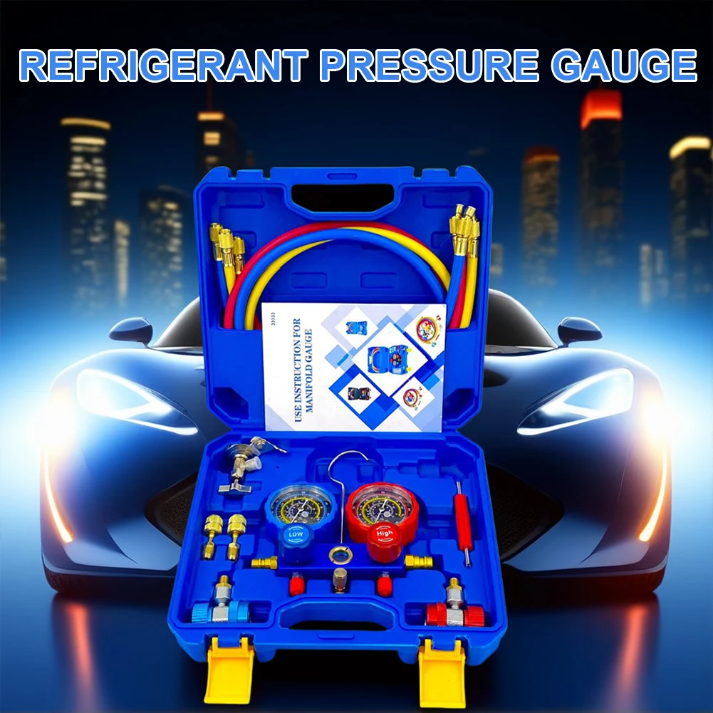 

3 Way AC Manifold Gauge Set AC Diagnostic Manifold Gauge Set Automotive AC Gauge Set for R134A/R22/R410/R404 Freon Charging Tool