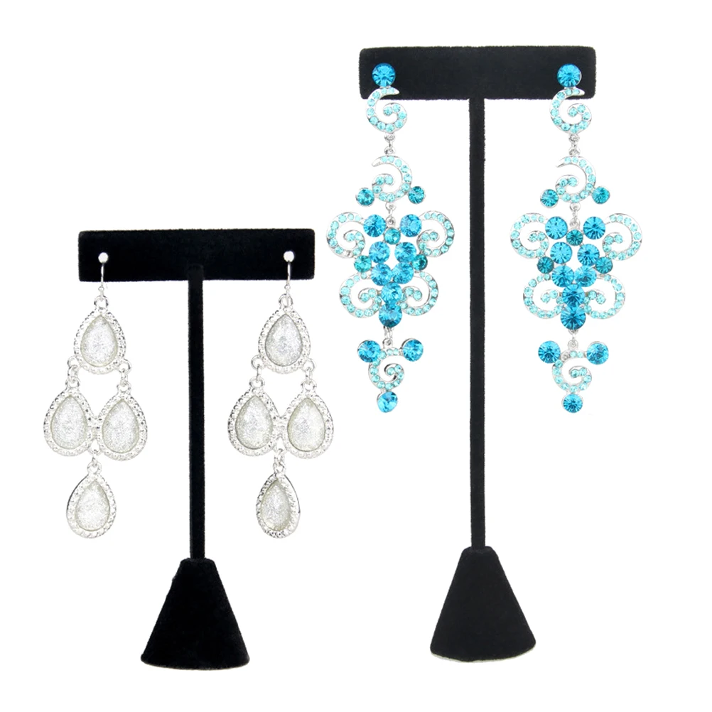 

2pcs Black Earring Rack Flocking Jewelry Display Organizer Stand Storage Rack Dust Free Jewelry Holder For Rings Watches Bridal
