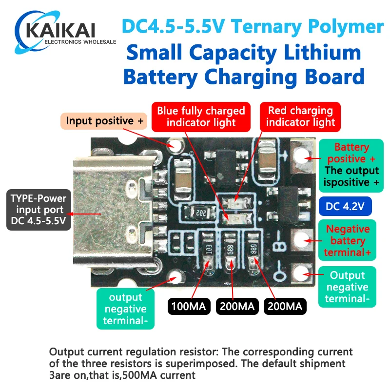 DC4.5-5.5V Ternary Polymer Small Capacity Lithium Battery Charging Board With Protection Board Support 500/400/300/200/100mA