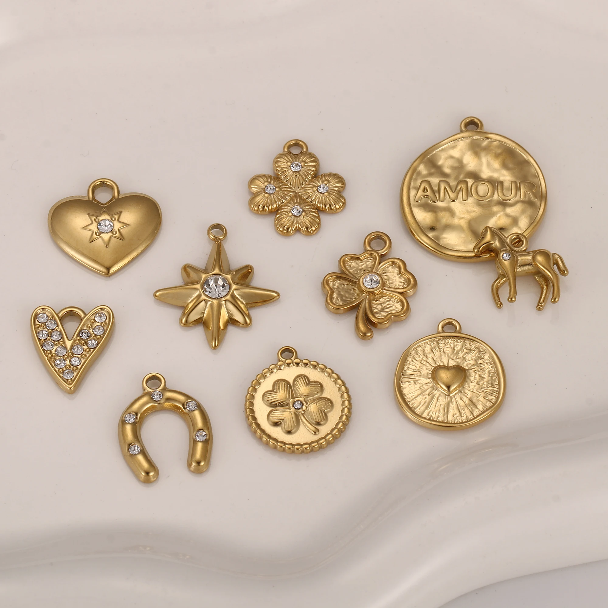 3 Stücke Nordstern/Herz/Hufeisen Anhänger aus Edelstahl, exquisiter Strass-Anhänger für DIY-Halsketten, Ohrringe, Valentinstag-Schmuckherstellung – Detail 6