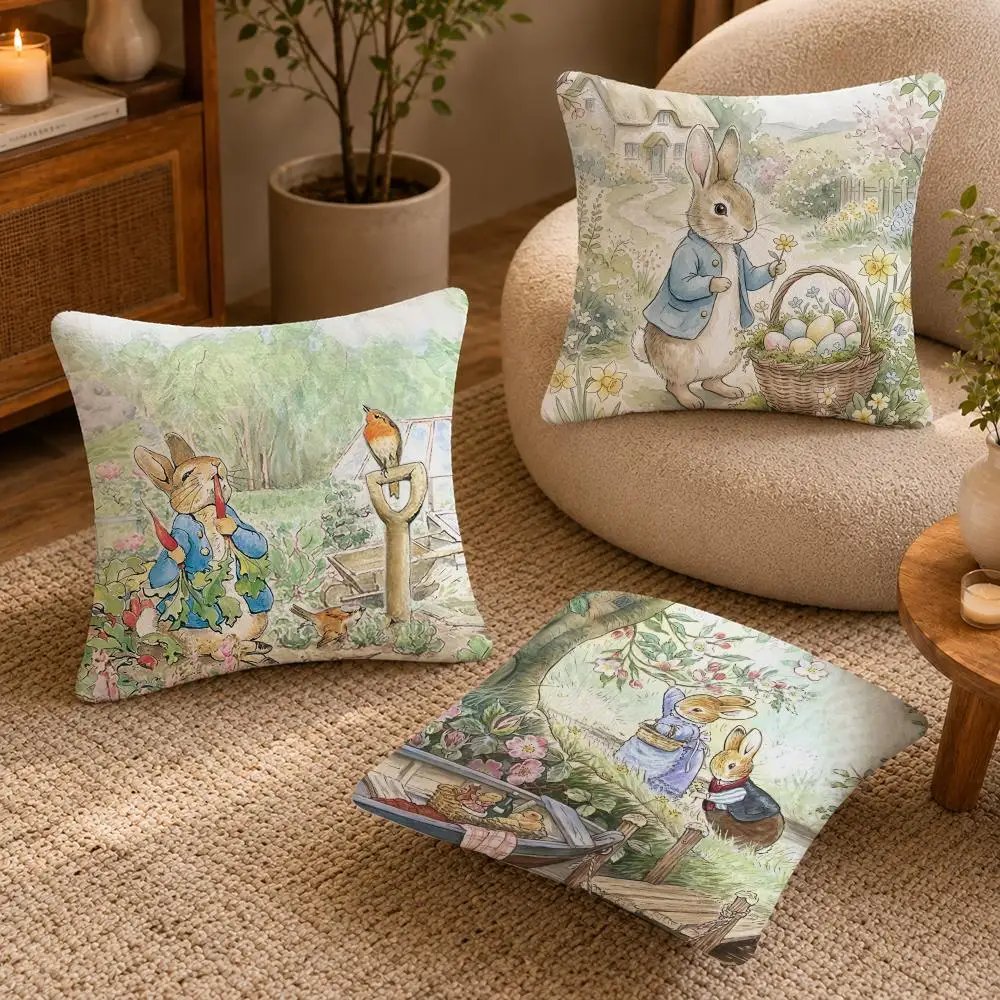 Cartoon p-peter r-rabbit Cushion Cover Soft Short Plush Pillow Case Double Sided Print Washable Sofa Bed Home Decor Gift