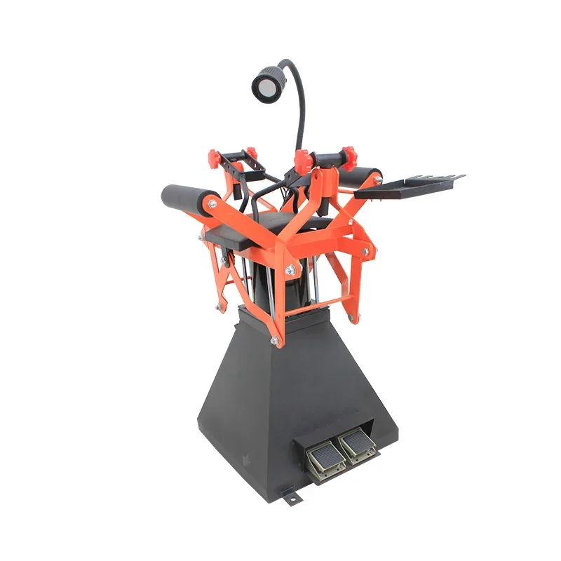 

Pneumatic expander and remover, automotive maintenance aid, vertical tire support with light