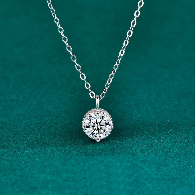 925 Sterling Silver Round Halo Moissanite Necklace, White Gold Plated Classic Elegant Diamond Necklace Engagement Jewellry Gift