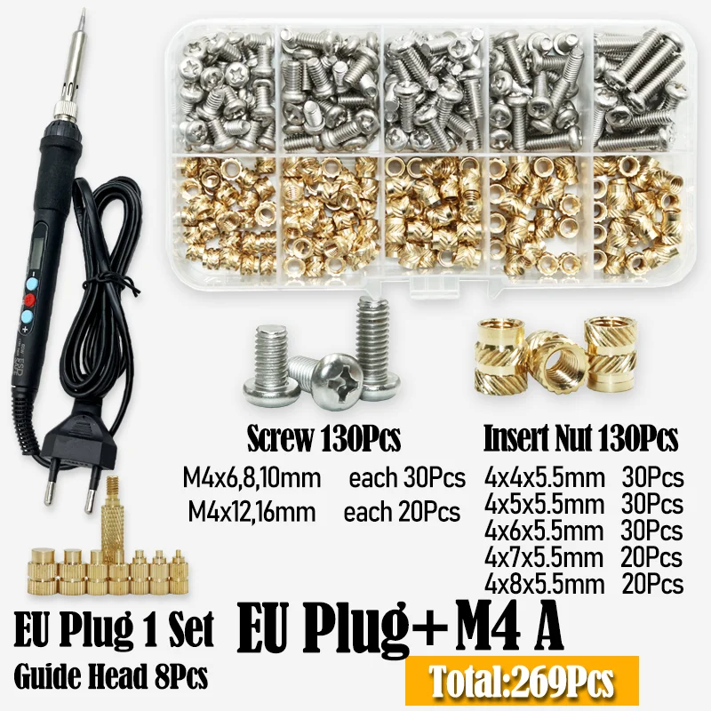 Wärme Set Einsatz Lötkolben Spitze Kopf M2 M3 M4 Hot Melt Einsätze Mutter Messing Schraube Eingebettet Gewinde Einsetzen Kit Kunststoff 3d Druck