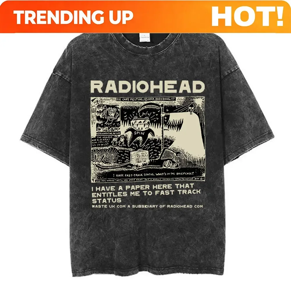 Customization Shirt Rock Band Radiohead The Bends Vintage Washed T-shirt Men Women Fashion Hip Hop T Shirts 100% Cotton Casual T