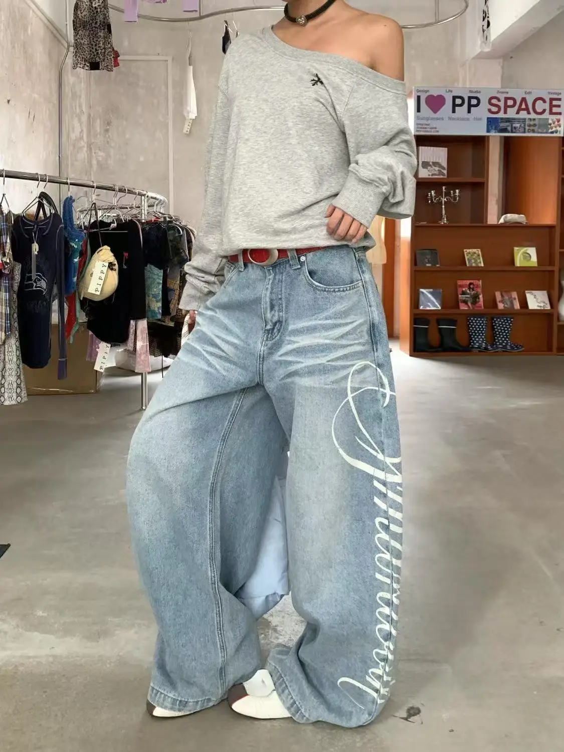 

Джинсы Harajuku с высокой талией для женщин, винтажная уличная одежда в стиле BF, универсальные свободные брюки, модные женские широкие джинсовые брюки