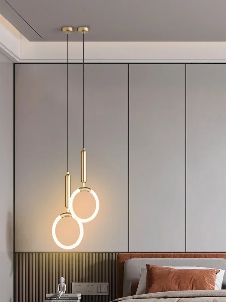 Modern LED Nordic Line Ceiling Chandeliers Minimalist Bedside Pendant Lamp Bar Counter Double Head Bedroom Small Hanging Light