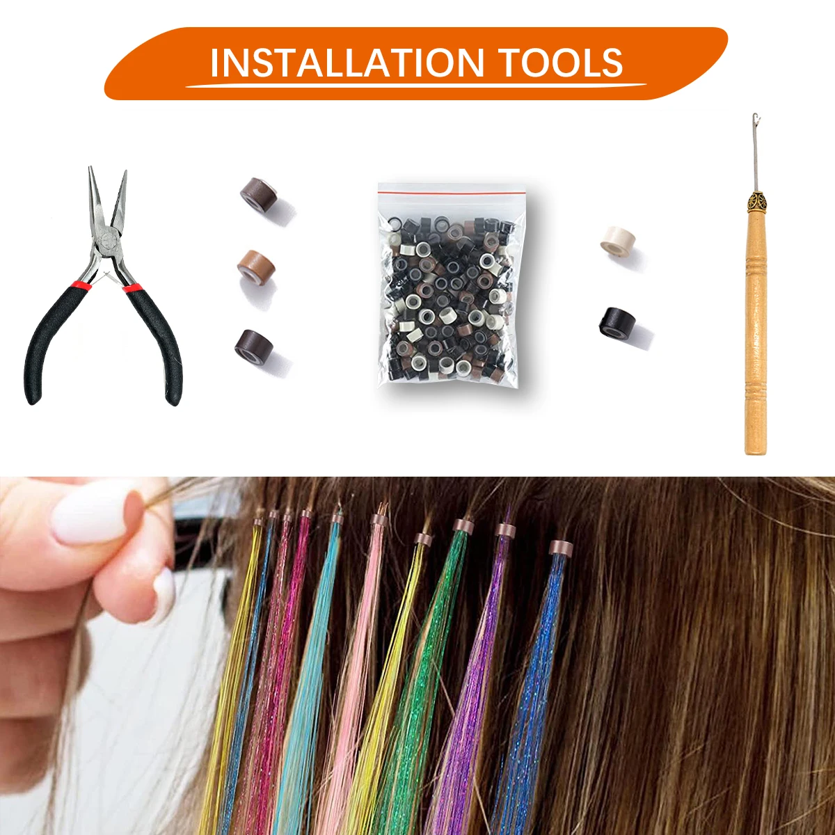 スパークルシャイニーヘアティンセルレインボーシルクヘアエクステンションは、女性ヒッピーを魅了します。編み込みヘッドドレス用ロング100cm 120本/袋