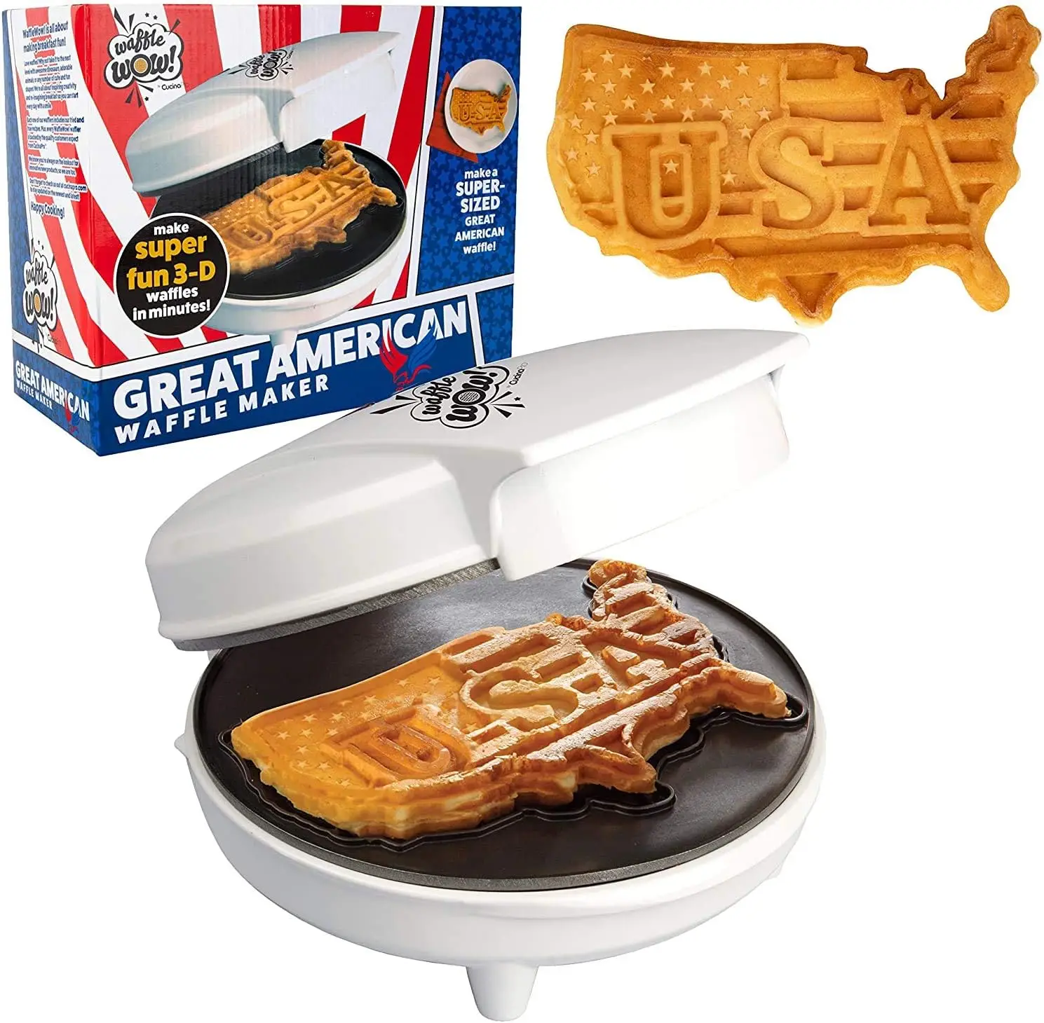 Great American USA Waffle Maker - Gofres o panqueques patrióticos gigantes de 7,5" - Gofrera eléctrica antiadherente - Parte America Spirit