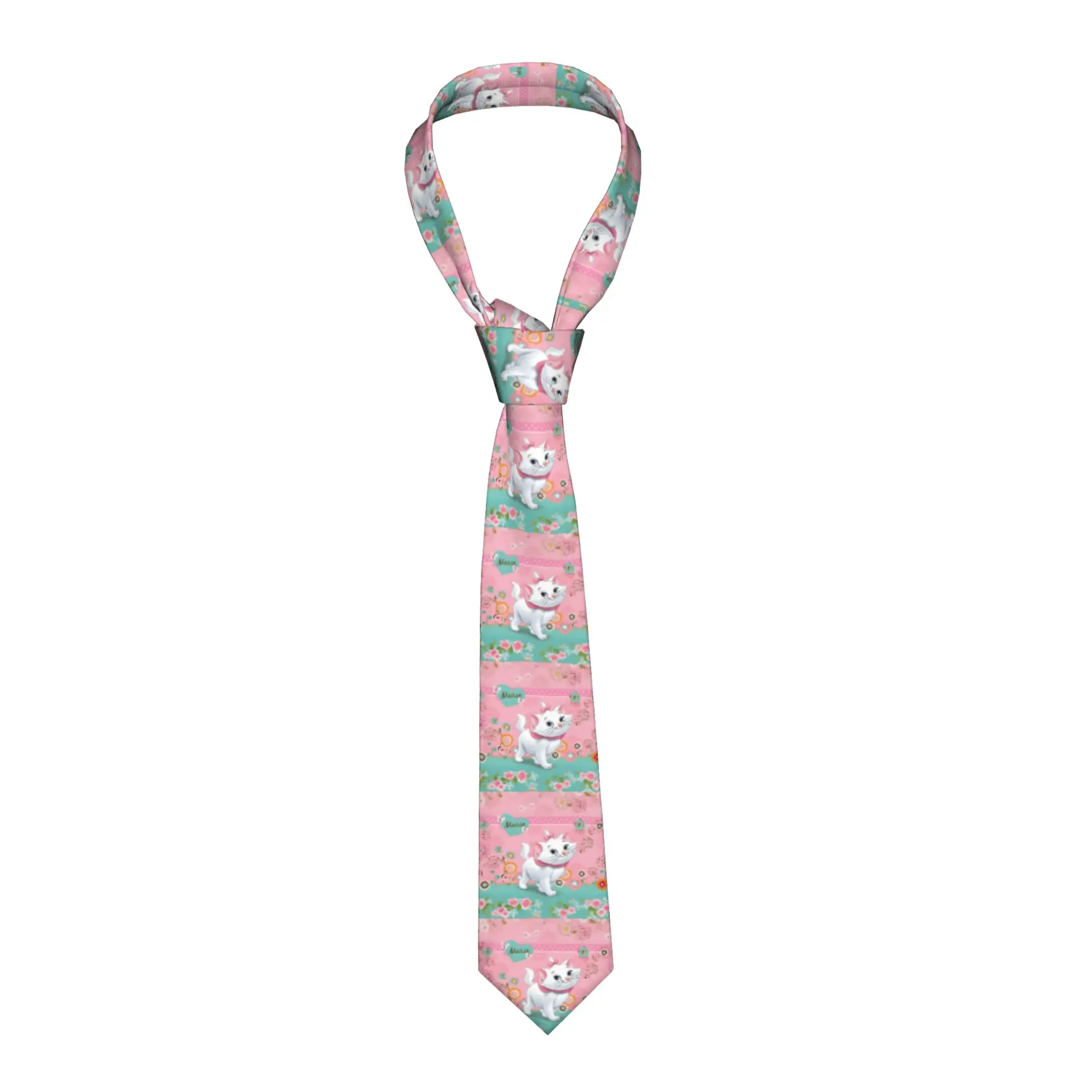 

Мужской шелковый галстук с мультяшным принтом кошки Мари, персонализированный, милый, в стиле аниме, для бизнеса