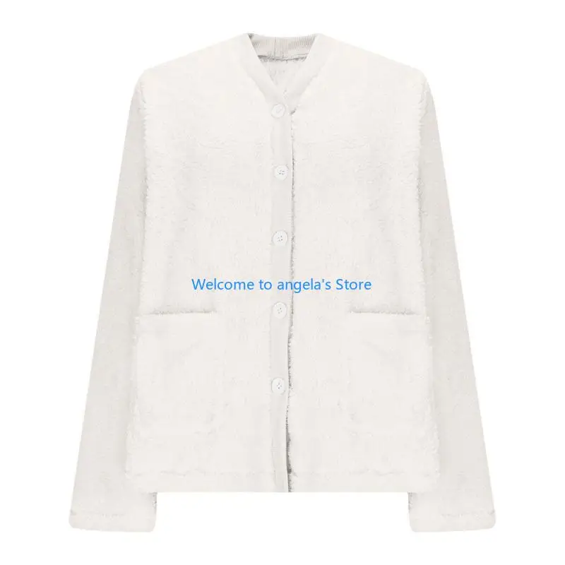 

X4YC плюшевая одежда для сна с длинным рукавом, пушистая флисовая куртка на пуговицах, теплое пальто для женщин