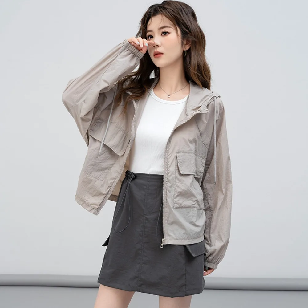 Simplicity Thin Sunscreen Clothing Loose Sun-Protective Leisure Hooded Outwear Quick Dry Waterproof Windbreaker Summer