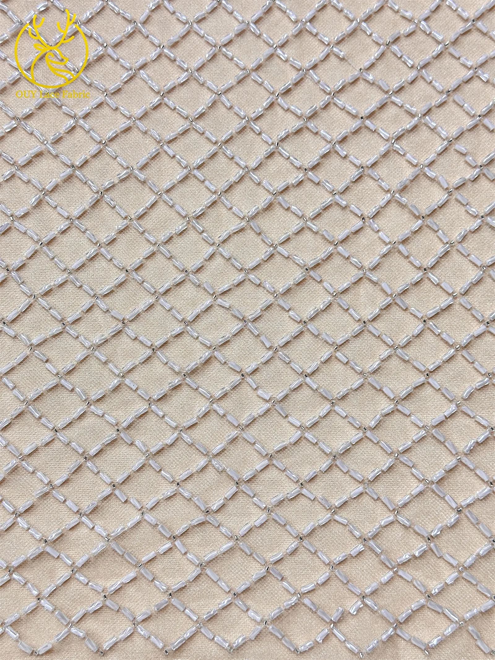 Luxuriöser französischer Perlenstickerei-Spitzenstoff 2026 – Französische Bugle-Perlen auf Mesh-Tüll-Spitze, nigerianisch, für Damen-Abendkleider, Nähmaterial, 5 Yards – Detail 9