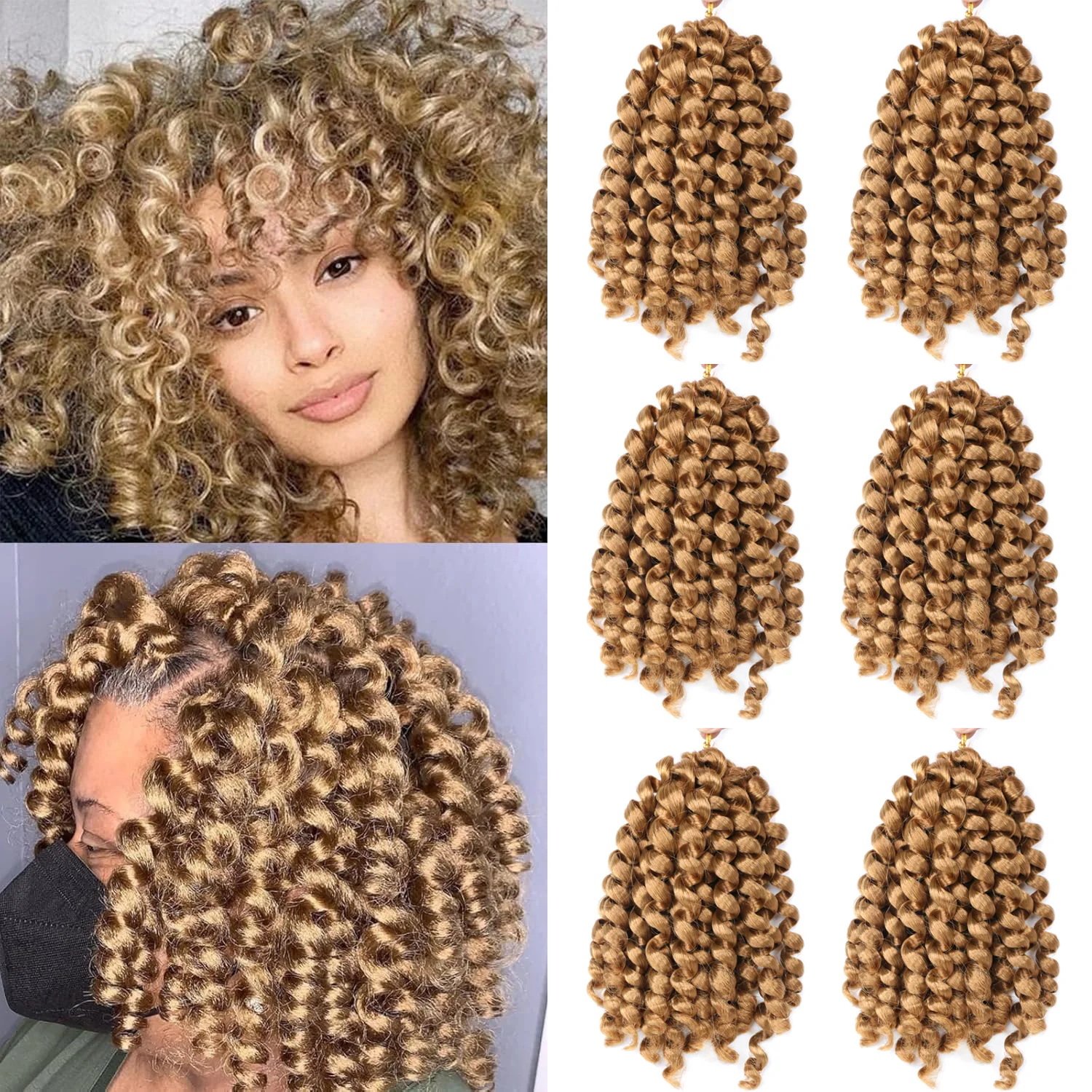 

6 упаковок Wand Curl Ямайский отскок 8-дюймовый синтетический крючком наращивание волос Вязание крючком Плетение волос 20 корней Вязание крючком Палочка Вьющиеся волосы