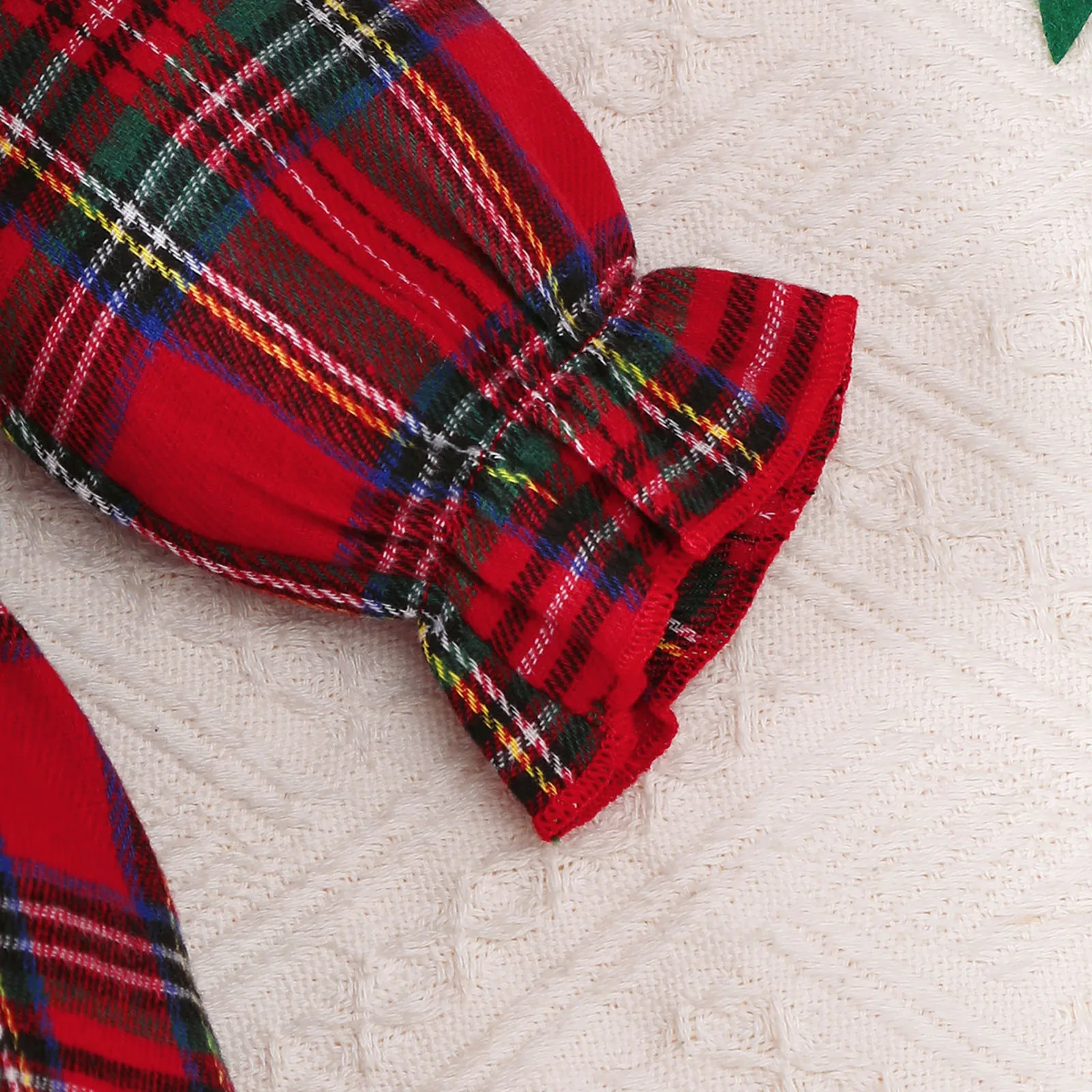2-teiliges Set Baby Mädchen Weihnachtskleid Spitze Kariertes Langarmkleid + Haarband für 0-18 Monate Baby Mädchen Weihnachtskostüme – Detail 5