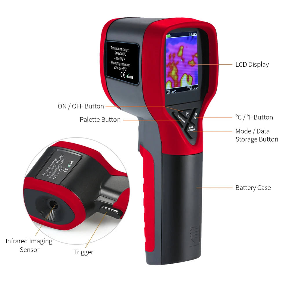 ET692A Portable Infrared Images Resolution Thermal Imager Camera for Archaeology  -20~300℃ ℃/℉ Switching Temperature Humidity