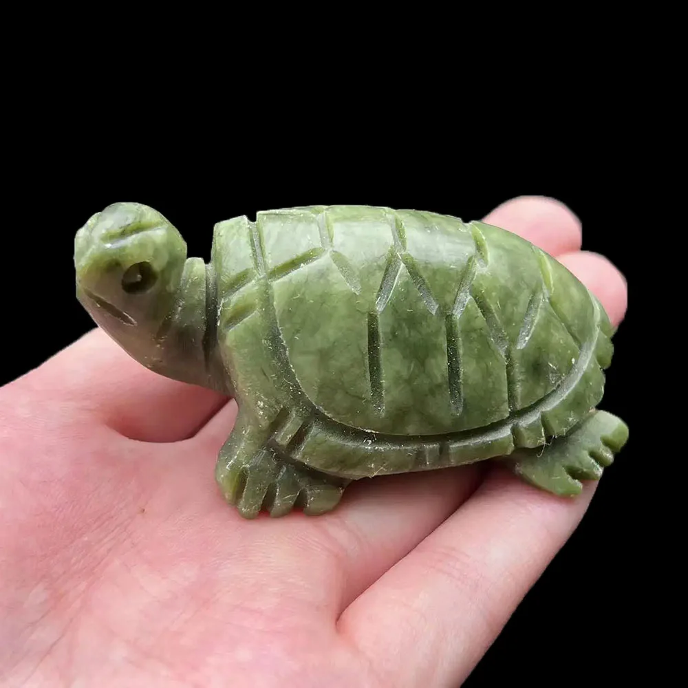 1Pc Sea Turtle Statue Green Nephrite Jade Ornaments Natural Reiki Stones Crystal Carving Craft For Home Table Decor Gifts