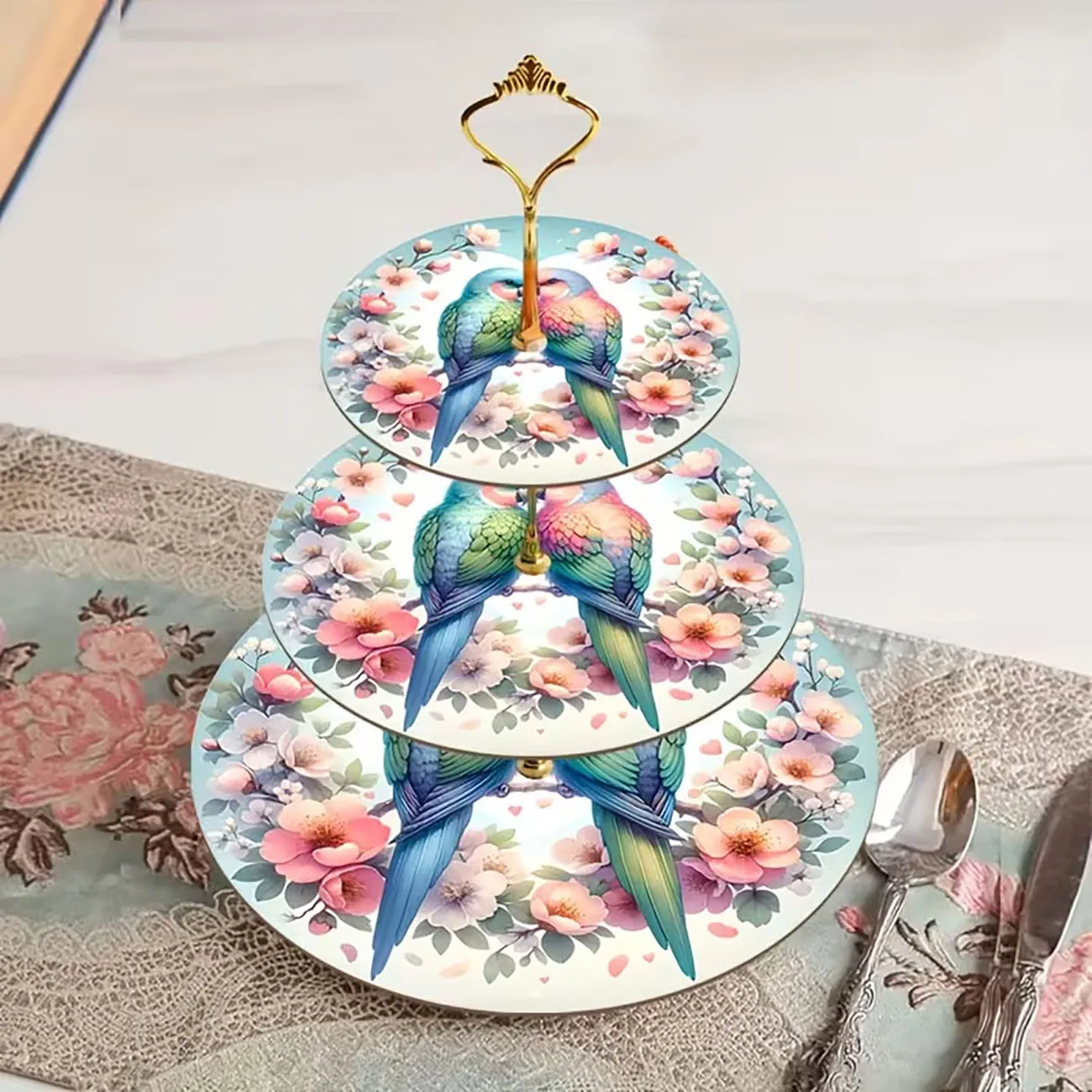 Three layer service tray, easy to assemble without tools, perfect for Christmas, birthday parties, Valentine's Day decorations