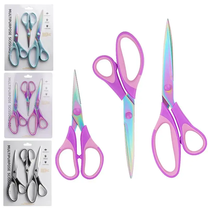 3PCS/Set Colorful Titanium Office Tailor Scissors Colorful Titanium Plated Hand Cutting Household Sewing Scissor Set 5/7/8inches