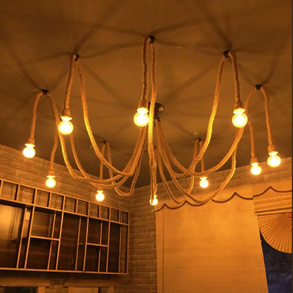 Hemp Rope Electric Wire Lamp Holder Cord DIY E27 Bulb Pendant Light Industrial Light Decorative for Party Hotel