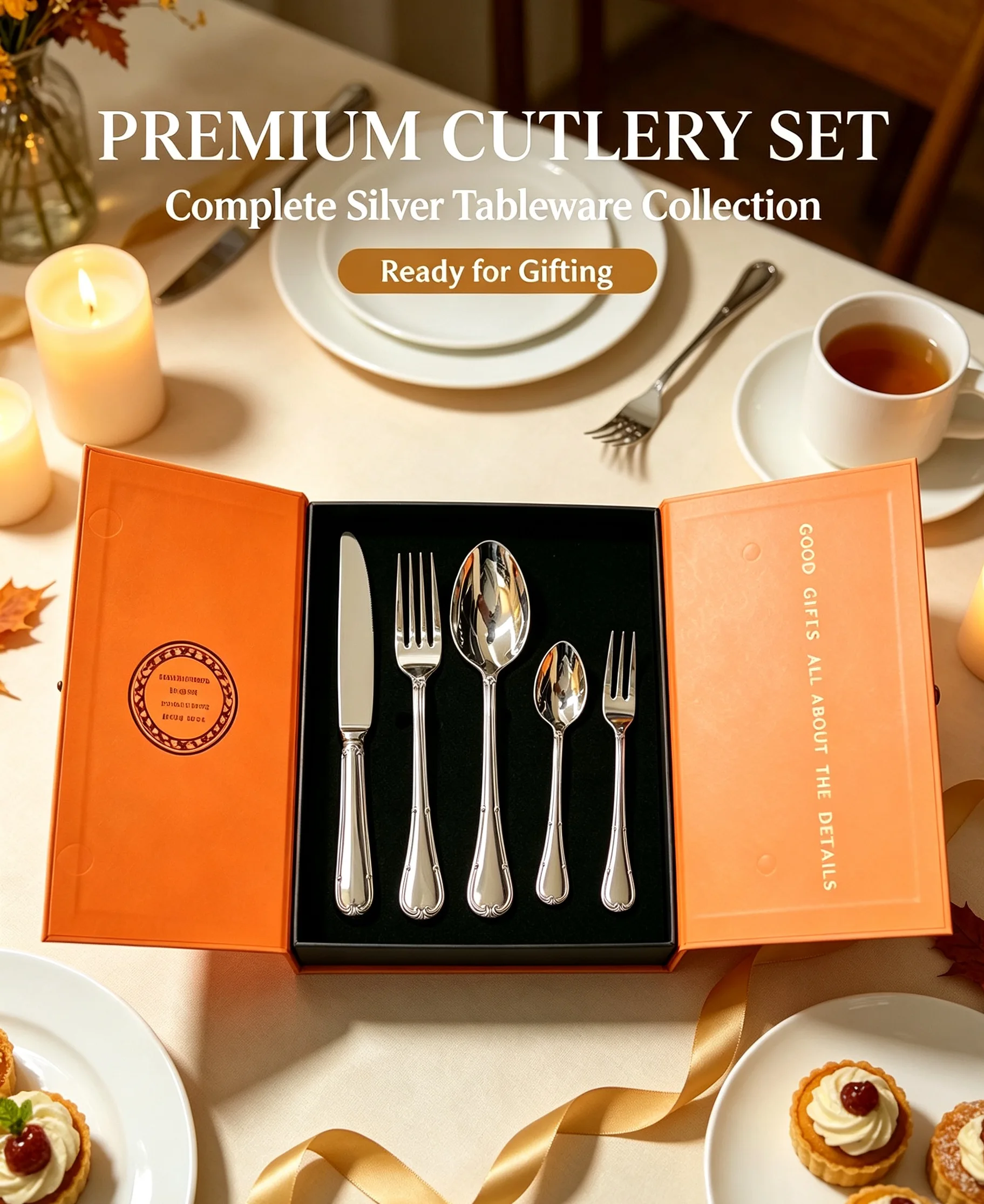 Thanksgiving Gift Box 5‑Piece Willow Leaf Cutlery Set 420/304 Stainless Steel Tableware