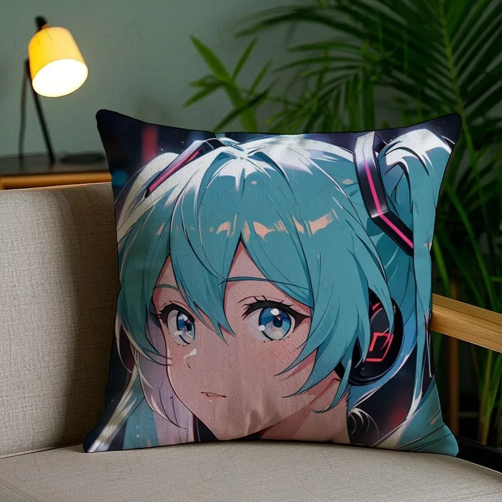 Hatsune Miku Anime Muster bedruckter Kissenbezug, Schlafzimmer Sofa Fensterbank, Autodekoration Kissenbezug