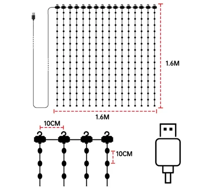 Imagem -05 - Luz de Cortina Inteligente Led Controle Rgb App Usb Feriado Quarto Decoração de Festa Cor dos Sonhos Fairy Light Ws2812b 5v 1.6x1.6m