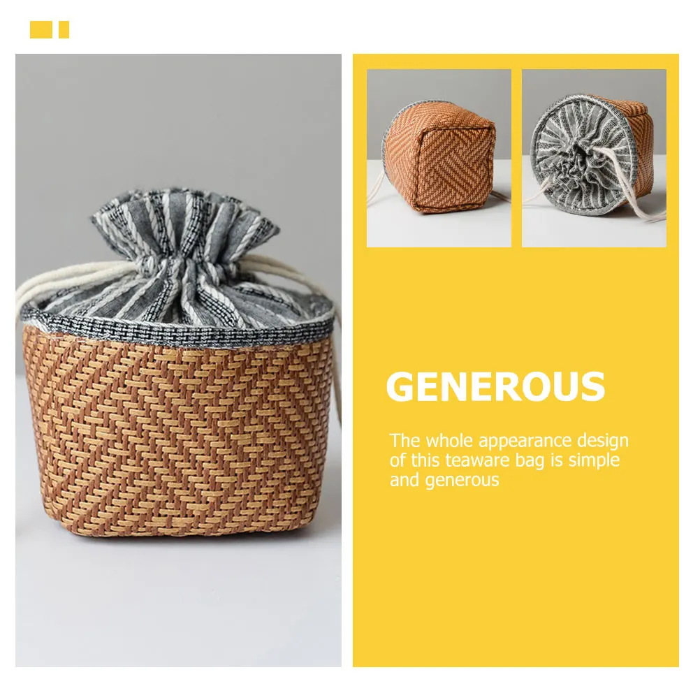 

Travel Teacup Bag Foldable Tea Container Portable Teacup Pouch Cotton Linen Drawstring Teaware Storage Bag for Mug Storage