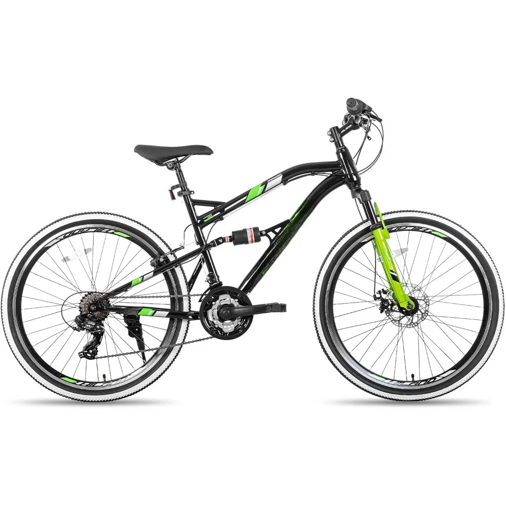 

26 Inch Men's and Women's Adult Mountain Bike, Full Shock Mountain Bike, 21 Speed Drivetrain Mountain Bike