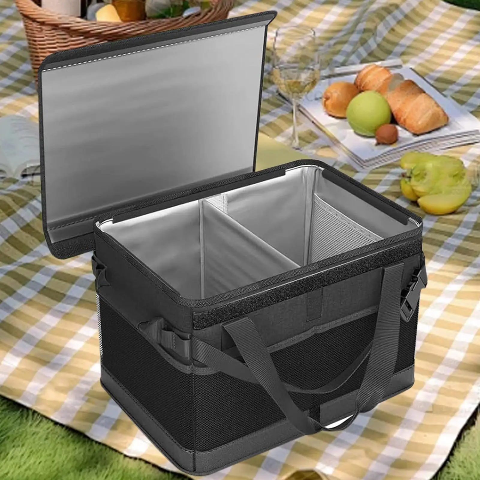 Picnic Bag Foldable Large Capacity Pouch Insulated Picnic Cooler Bag For Park Camping Travel Recreation Outdoor Beach Barbecue