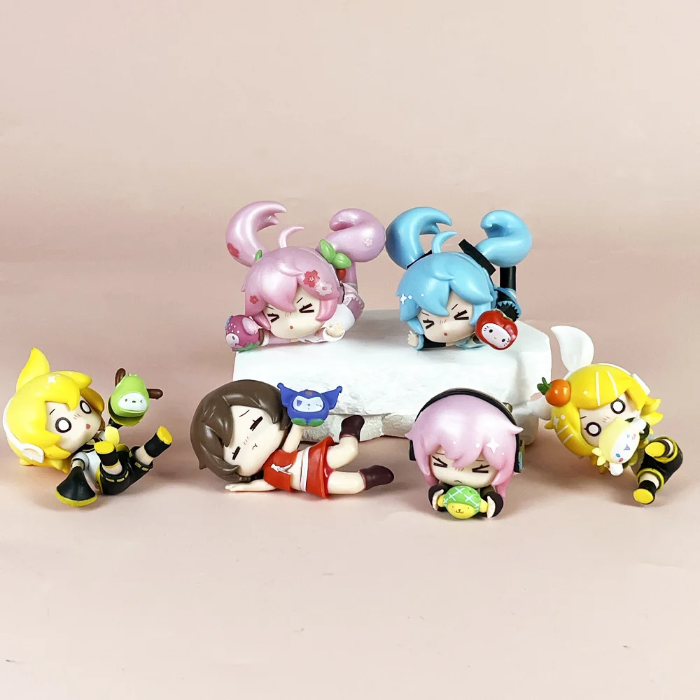 

6pcs Anime Hatsune Miku beautiful girls fell down Series Desktop Cute Action Figure Kawaii Girl Model Toy Gift