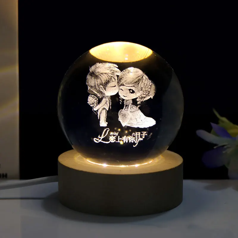 3D Laser Carving Luminous Crystal Ball Dolphin Whale Bedroom Warm Night Light Ornaments Birthday Craft Gifts Home Decoration