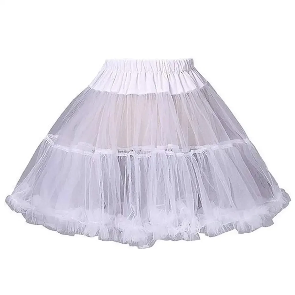 

Women Girls Ruffled Short Petticoat Solid White Color Fluffy Bubble Tutu Skirt Puffy Half Slip Prom Crinoline