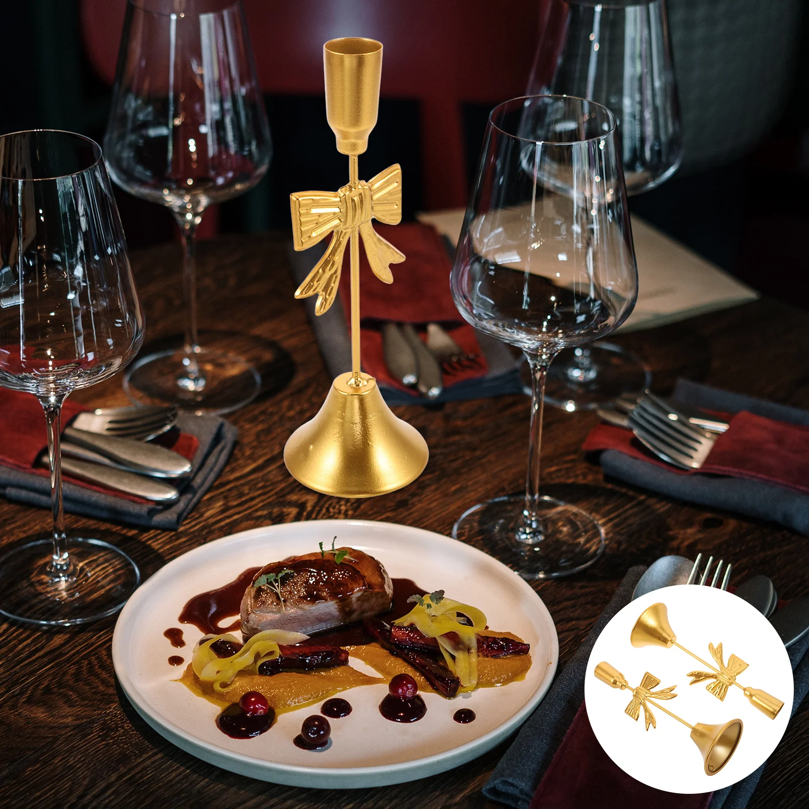 

2pcs Gold Bow Candlestick Holders Tall Metal Vintage Candelabra For Christmas Wedding Party Table Decor Pillar Taper