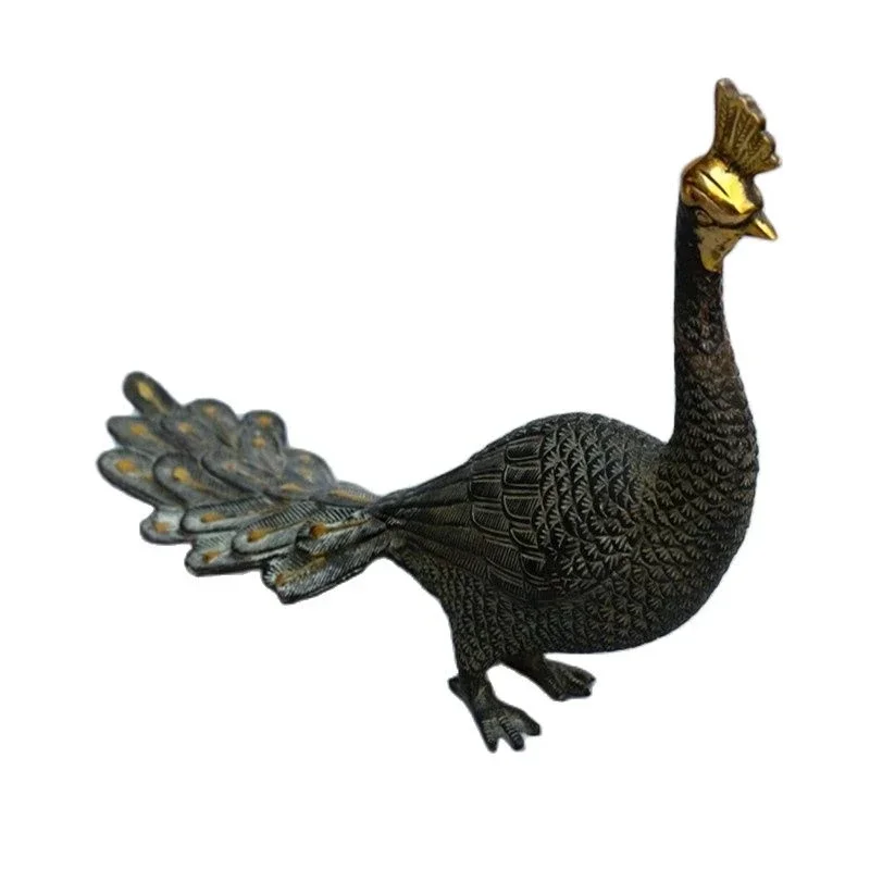 Chinese Old Copper Gilding Peacock Copper Statue