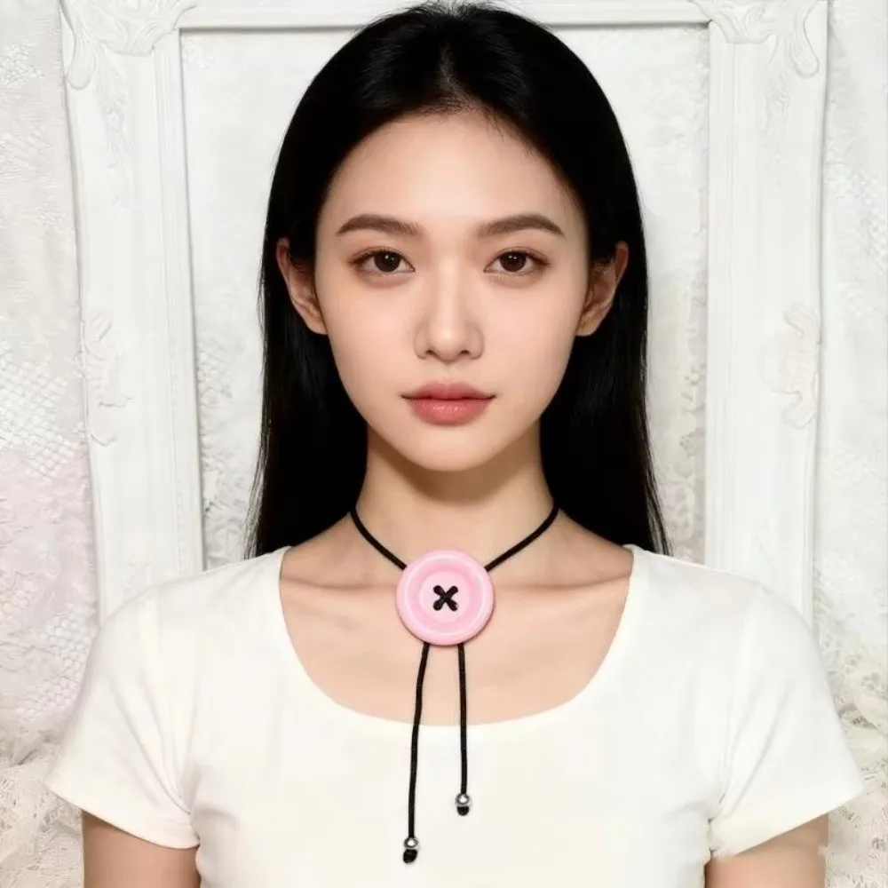 Customizable Length Wax Rope Necklace Lightweight Sliding Knot Closure Button Pendant Necklace Knot Closure Necklace