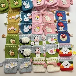 Cute Women's Wallet Yarn Crochet Fruit Sheep Flower Mushroom Duck Girl Coin Purse Drawstring Bags Card Holder Girlfriend Gift