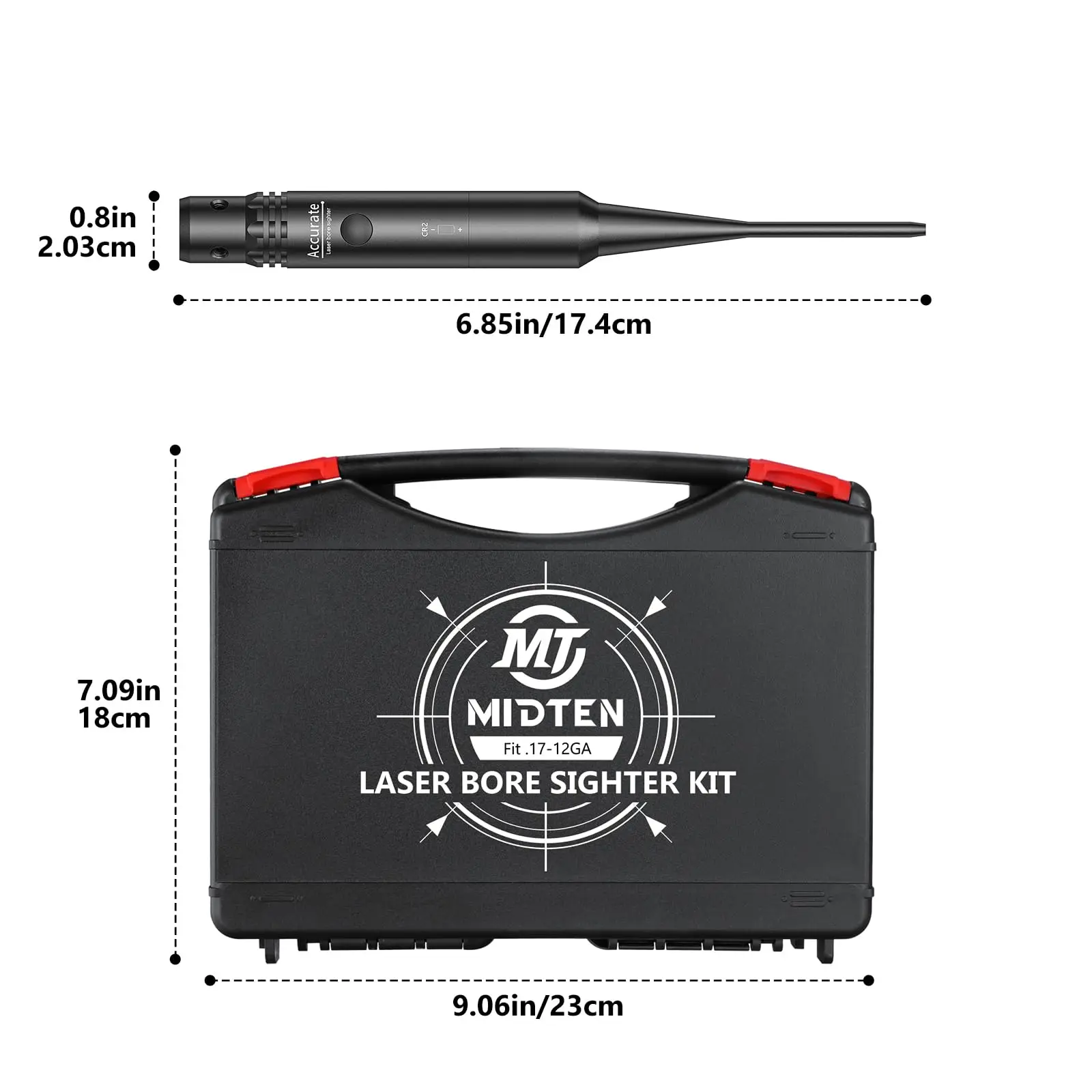 Laser Bore Sight Kit with Button Switch Professional Red/Green Sighter with 32 Adapters for 0.17 to 12GA Calibers Equipment