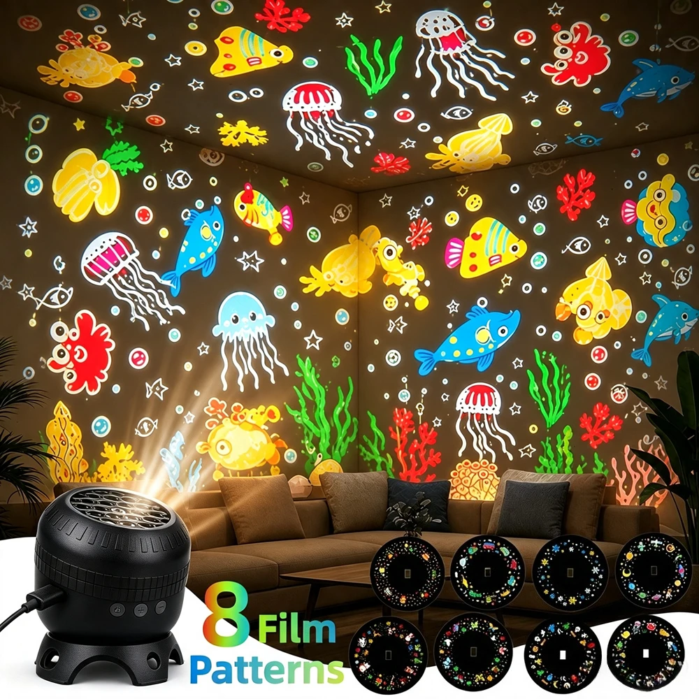 2-in-1 Galaxy Projector, USB Galaxy Projector Light, 360° Adjustable | Night Light Projector with 8 Sliding Projection Films