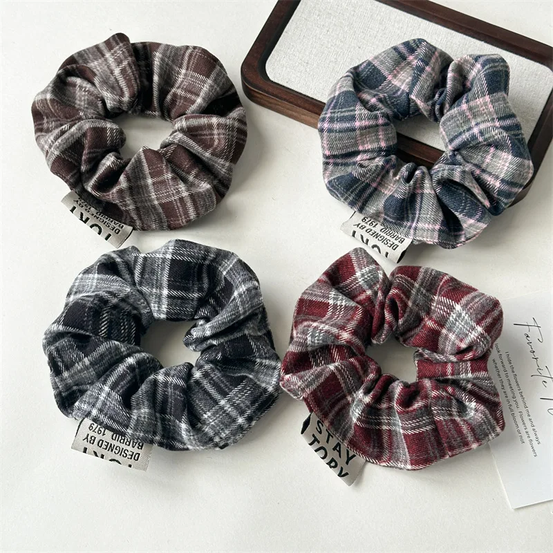 

4PCS Vintage Maillard College Style Plaid Large Intestine Ring Versatile Plaid Hair Band Hair Rope New Hair Accessories Headgear