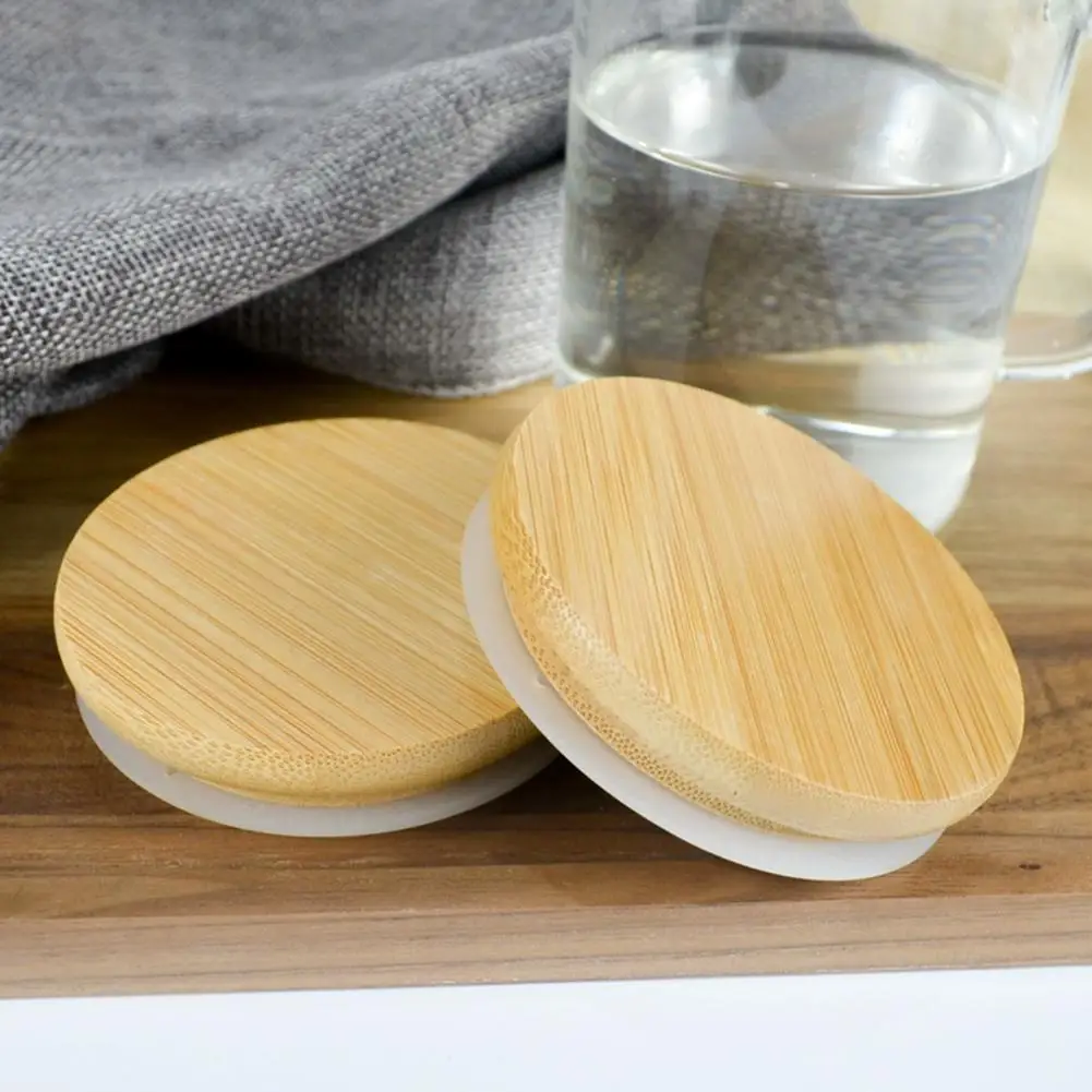 Portable Reusable Bamboo Lids Non Leakage Silicone Sealing Wooden Covers Thicken Jar Canning Caps Drinking Jar Supplies