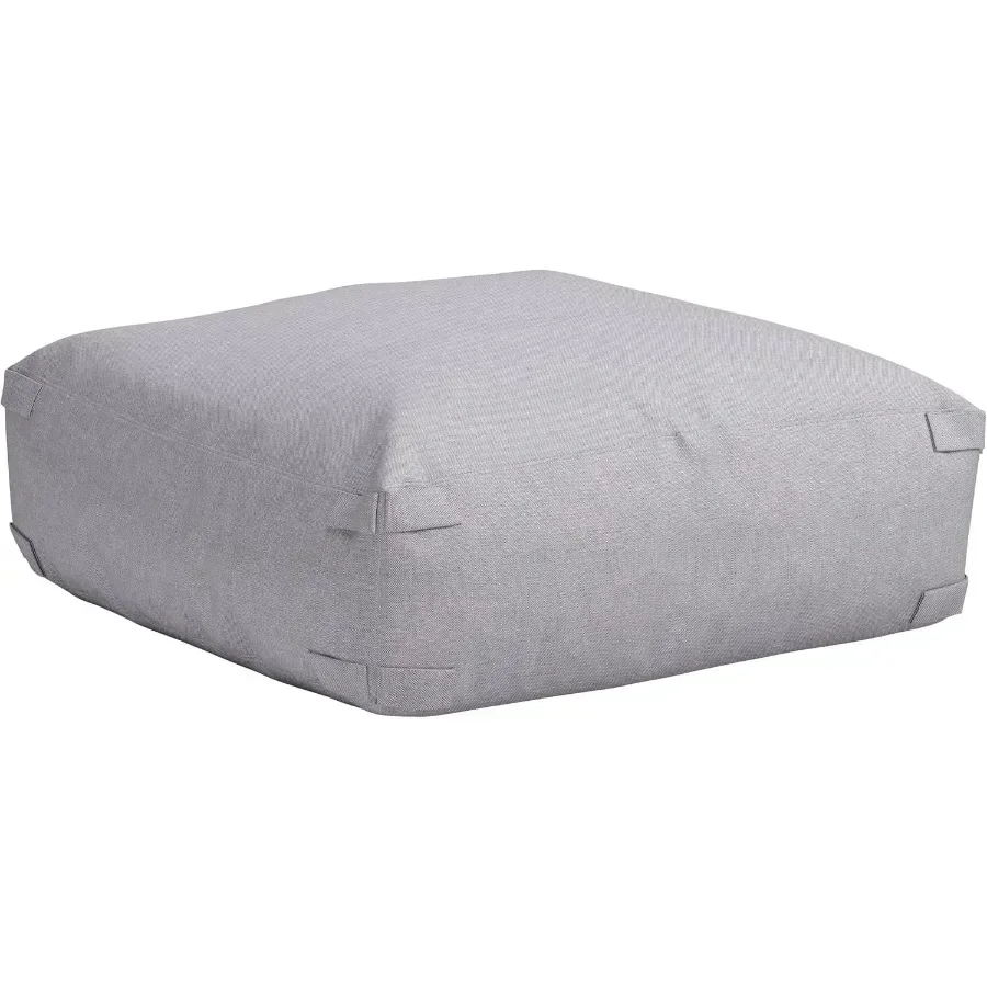 Luanda Ottoman Gray, Modern Outdoor Living Ottoman, 100 Polypropylene, Gray, Removable and Washable Cushion Cover, 39.4 W x 39.