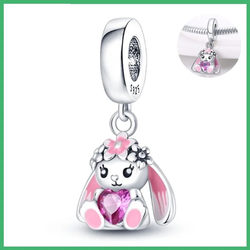 

Подвеска-подвеска из стерлингового серебра 925 пробы с цветком и кроликом с фианитом, подходит для браслета «сделай сам», ожерелье, подарок для нее, Colgante Plata