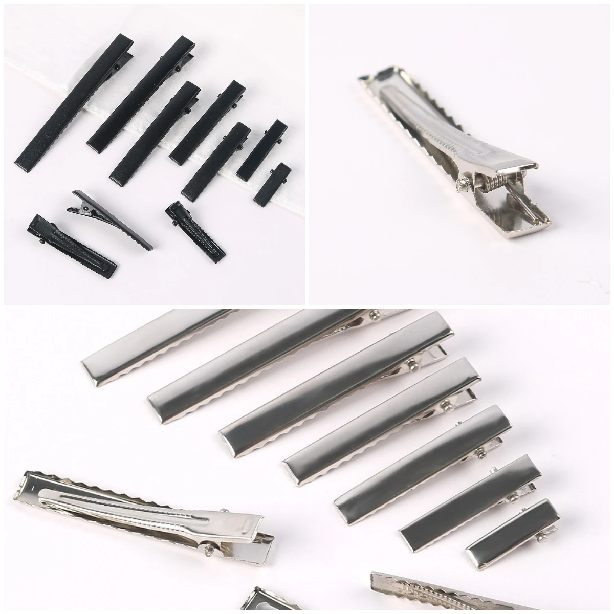 

20-76mm Silver Black Flat Metal Single Prong Alligator Hair Clips Barrette for Bows DIY Accessories Hairpins