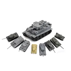 4D 1/144 8PCS Miniature Tank Assembly Model Tiger Panther T34 Plastic Military Chariot Toy Gift For Boys A39