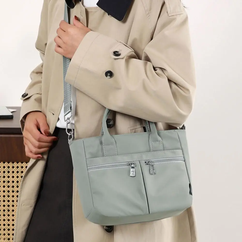 

Casual Oxford Cloth Crossbody Bag Wide Shoulder Strap Solid Color Nylon Cloth Handbag Lightweight Multi-pocket Canvas Tote Bag