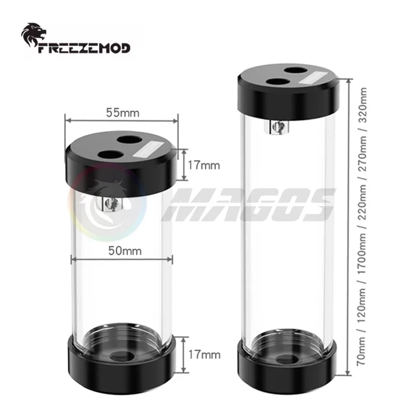 FREEZEMOD Computer Water Cooling Reservoir, OD50MM Cylindrical Water Tank 3 Holes POM Cover Built-In Defoamer,70mm-320mm YSX-PMB