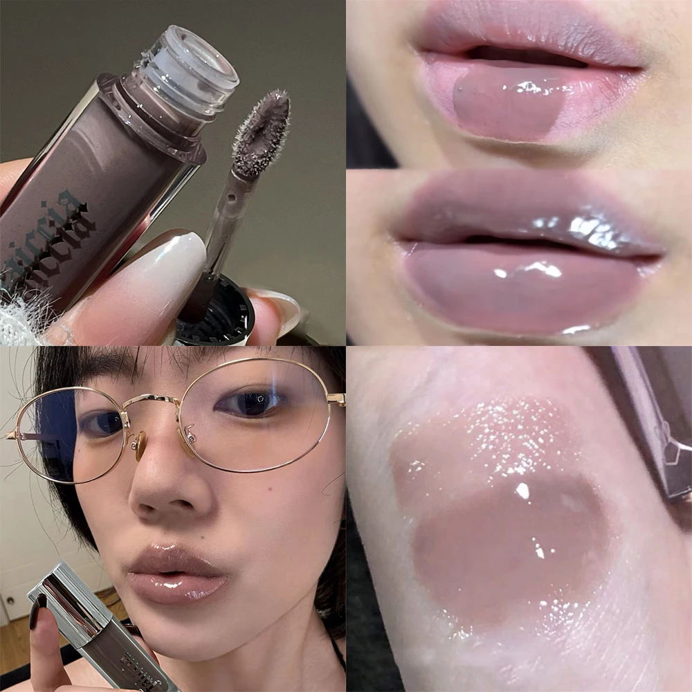 Soft Lightweight Lip Gloss Cement Gray Mirror Lip Glaze Shimmering Glass Lipstick Hydrating Watery Lip Oil Autumn Winter Makeup